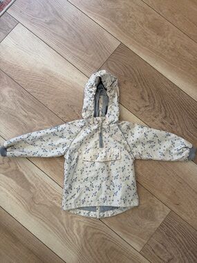 Kids Floral Hooded Raincoat — Cream with Blue Print